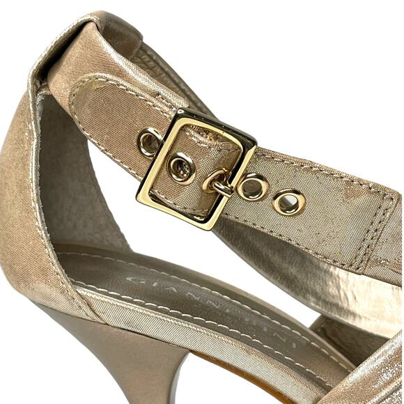 Gianni Bini Gold Strappy Heels Leather Made In Brazil Size 11M Shimmer Gold - Picture 11 of 13